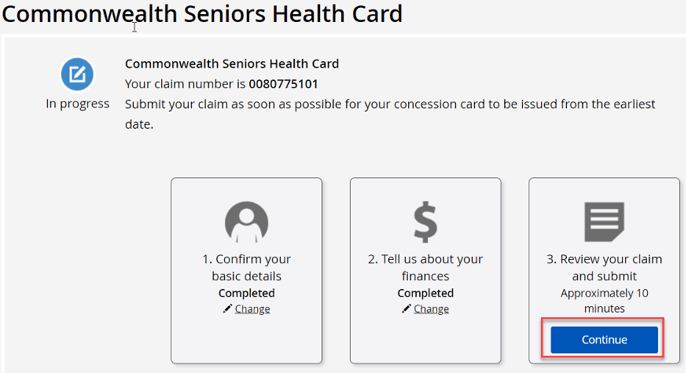 review and submit for applying the senior concession card