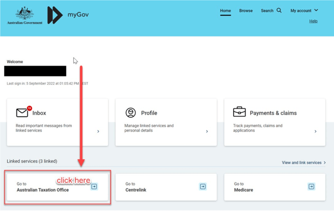 log in to my gov and click ato portal
